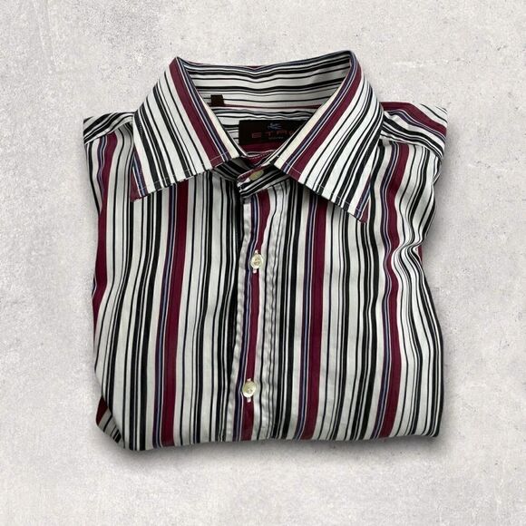 Etro Milano Button-Up Shirt Mens Size 42 (Medium) Multicolor Striped Italy - Picture 9 of 10